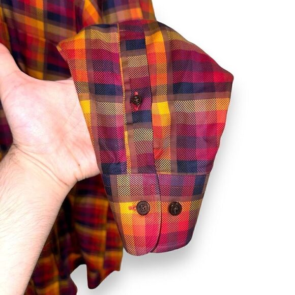 Robert Talbott Red & Orange Check Button Down Shirt Size M - Picture 6 of 11